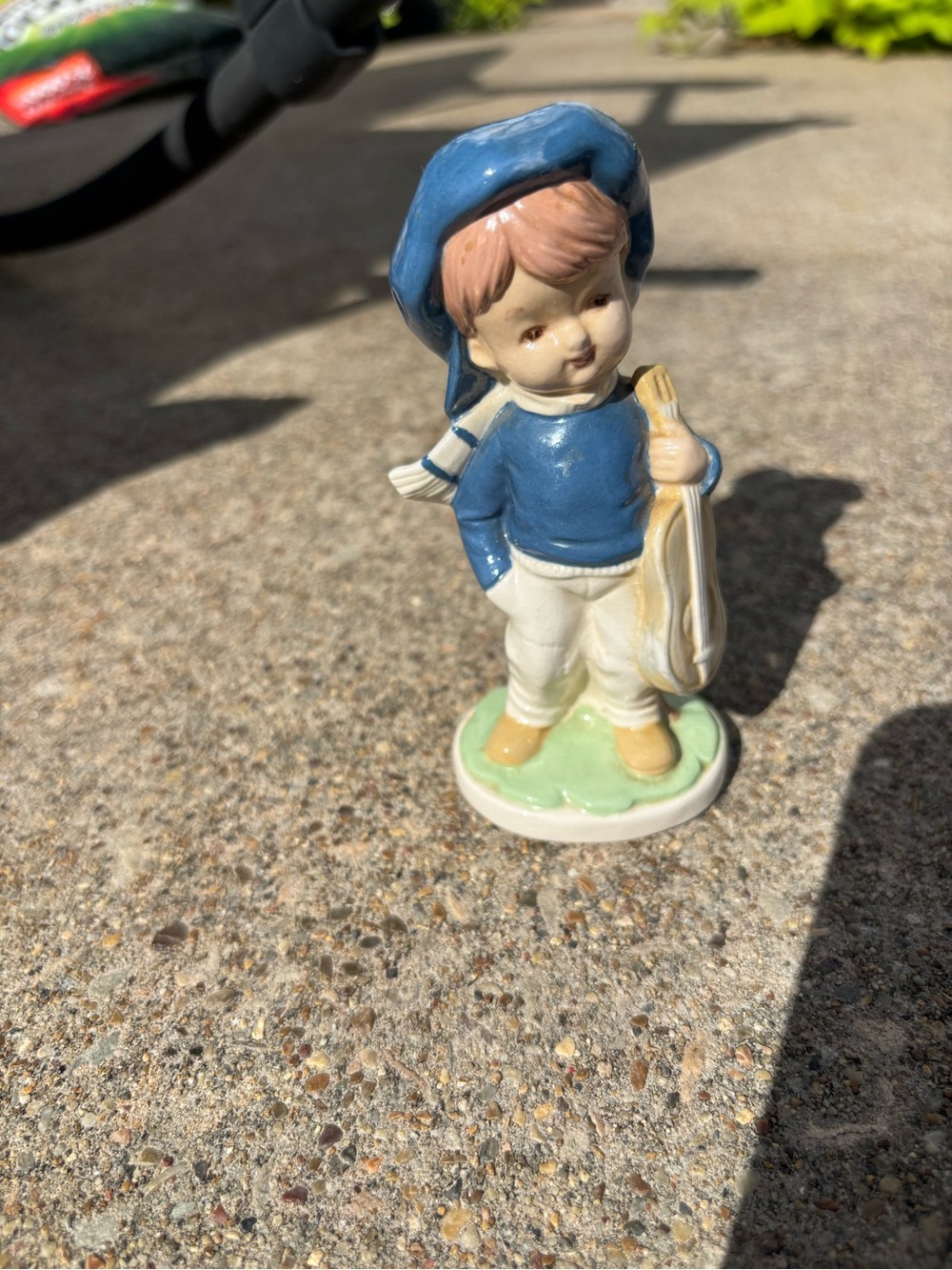 Vintage Blue and White porcelain Boy Figurine with Guitar